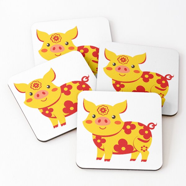 Item preview, Adorable Red and Gold Chinese Zodiac Pig with Floral Patterns designed and sold by Jirada.