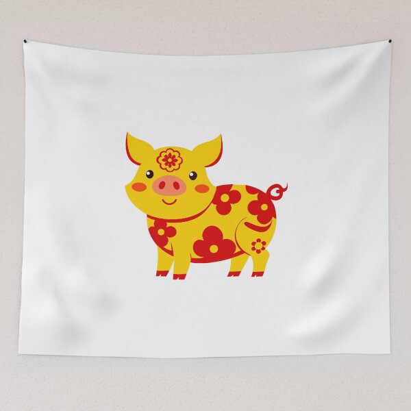 Item preview, Adorable Red and Gold Chinese Zodiac Pig with Floral Patterns designed and sold by Jirada.