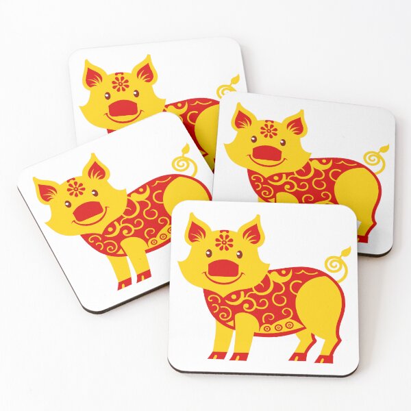 Item preview, Smiling Red and Gold Chinese Zodiac Pig with Swirl Patterns designed and sold by Jirada.