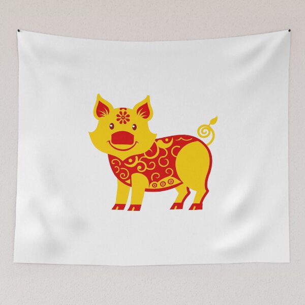 Item preview, Smiling Red and Gold Chinese Zodiac Pig with Swirl Patterns designed and sold by Jirada.