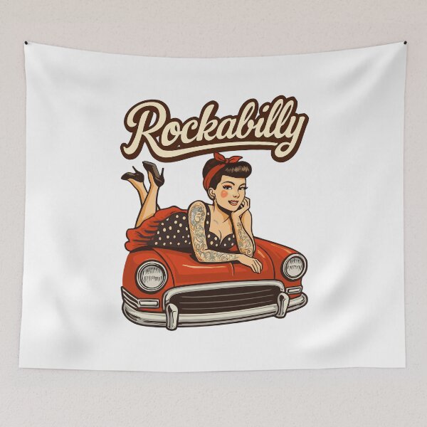 Item preview, Rockabilly classic car pin-up girl hood retro vintage gift designed and sold by Pineapple-Tree.