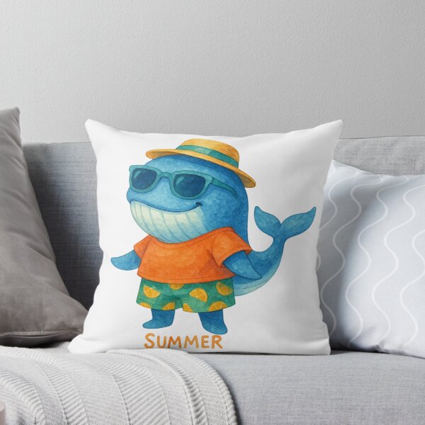 Item preview, Cute Watercolor Summer Whale with Straw Hat Sunglasses designed and sold by BigBlueArt.