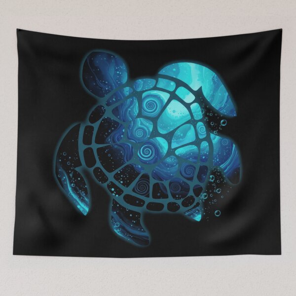 Item preview, Glowing Blue Bioluminescent Sea Turtle with Cosmic Shell Pattern designed and sold by zoughlal.