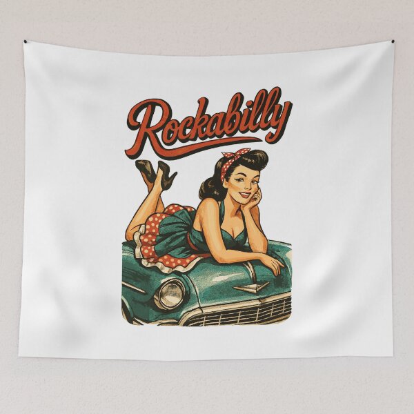 Item preview, Rockabilly classic car pin-up girl hood retro vintage gift designed and sold by Pineapple-Tree.