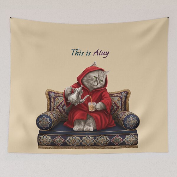Item preview, Cute Moroccan Cat in Djellaba Serving Atay Mint Tea designed and sold by designwiss.