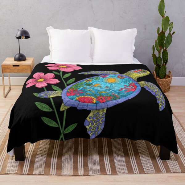 Item preview, Whimsical Sea Turtle with Ocean Ecosystem Shell and Flowers designed and sold by zoughlal.