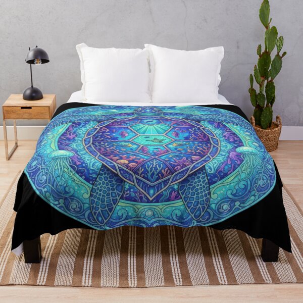 Item preview, Tropical Ocean Mandala with Sea Turtle and Plumeria Flowers designed and sold by zoughlal.