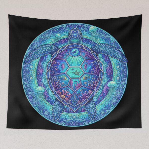 Item preview, Tropical Ocean Mandala with Sea Turtle and Plumeria Flowers designed and sold by zoughlal.