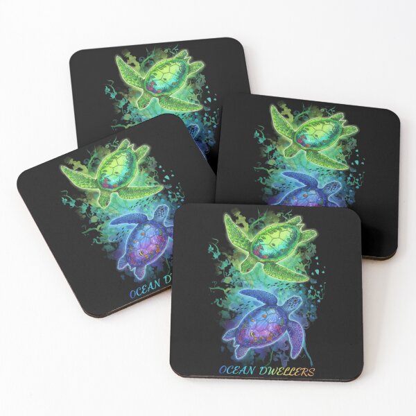 Item preview, Neon Green and Blue Glowing Sea Turtles Ocean Dwellers Art designed and sold by zoughlal.