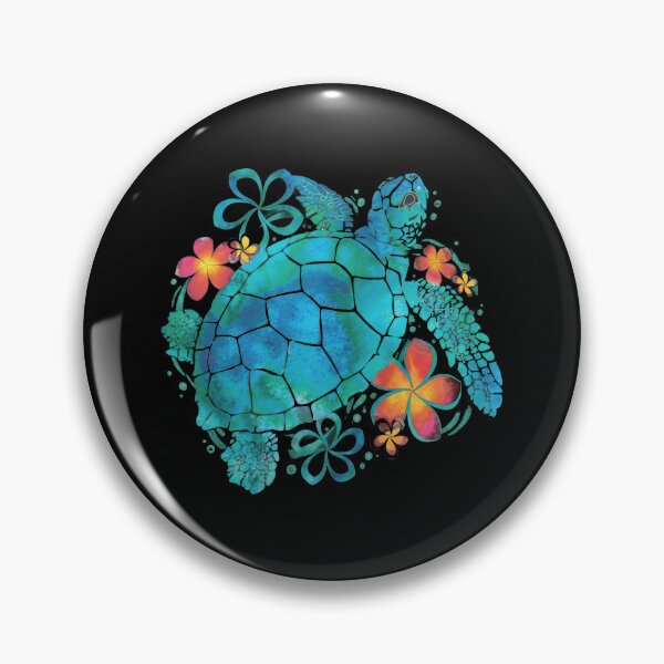 Item preview, Turquoise Watercolor Sea Turtle with Tropical Hibiscus Flowers designed and sold by zoughlal.