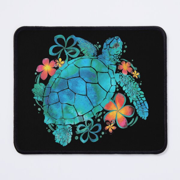 Item preview, Turquoise Watercolor Sea Turtle with Tropical Hibiscus Flowers designed and sold by zoughlal.