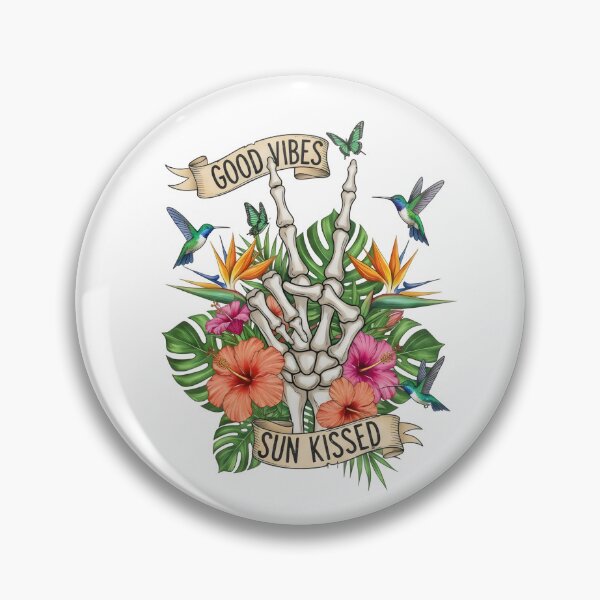 Item preview, "Good Vibes Sun Kissed" Tropical Skeleton Peace Sign – Paradise Positivity Art designed and sold by Luminari Creations.