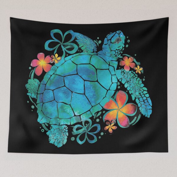 Item preview, Turquoise Watercolor Sea Turtle with Tropical Hibiscus Flowers designed and sold by zoughlal.