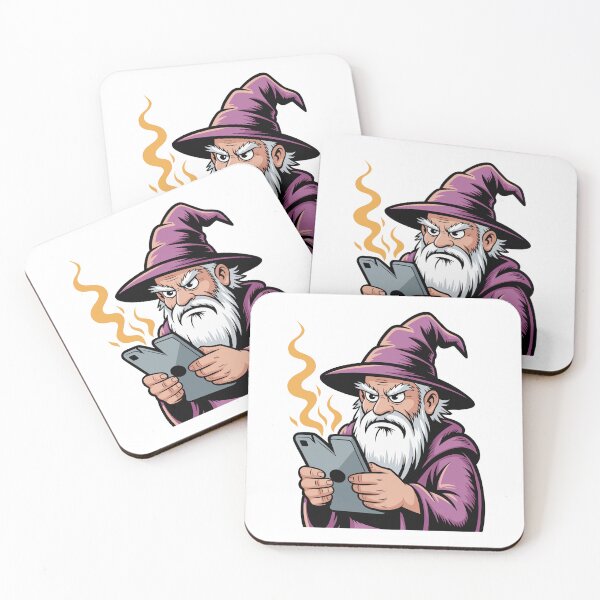 Item preview, Funny Grumpy Wizard Holding Broken Tablet Vector Illustration Graphic designed and sold by DiNata.