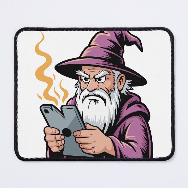Item preview, Funny Grumpy Wizard Holding Broken Tablet Vector Illustration Graphic designed and sold by DiNata.