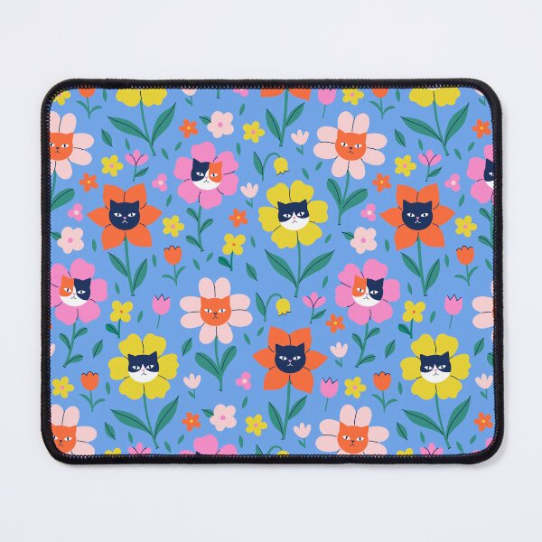 Item preview, pattern with flowers and cat faces. designed and sold by burbura.