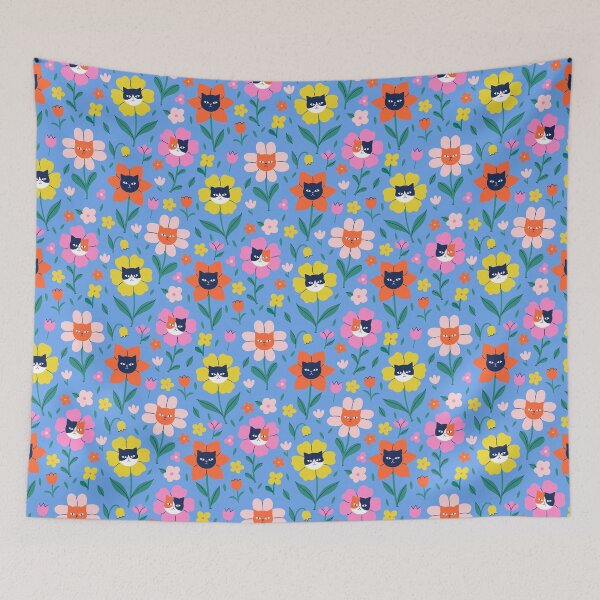 Item preview, pattern with flowers and cat faces. designed and sold by burbura.