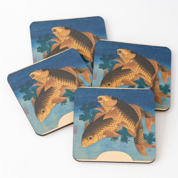 Item preview, Swimming Carp and Water Weeds - Vintage Japanese Fan Print designed and sold by Open Canvas.