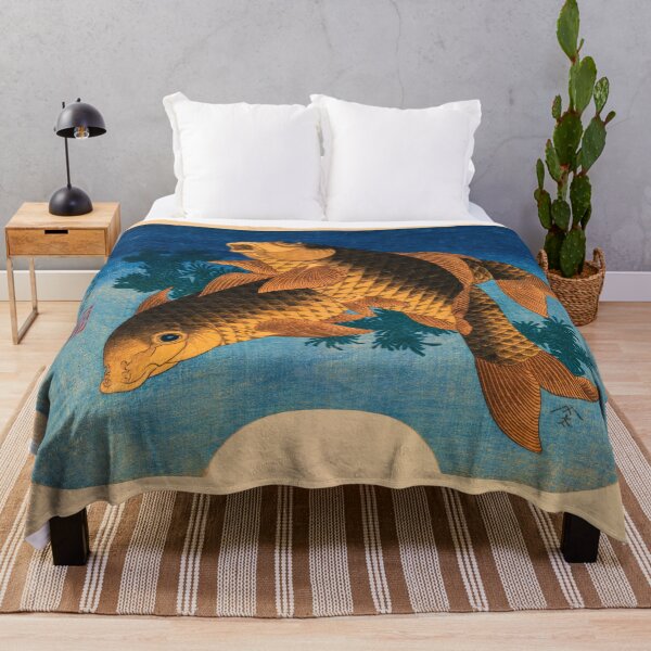 Item preview, Swimming Carp and Water Weeds - Vintage Japanese Fan Print designed and sold by Open Canvas.
