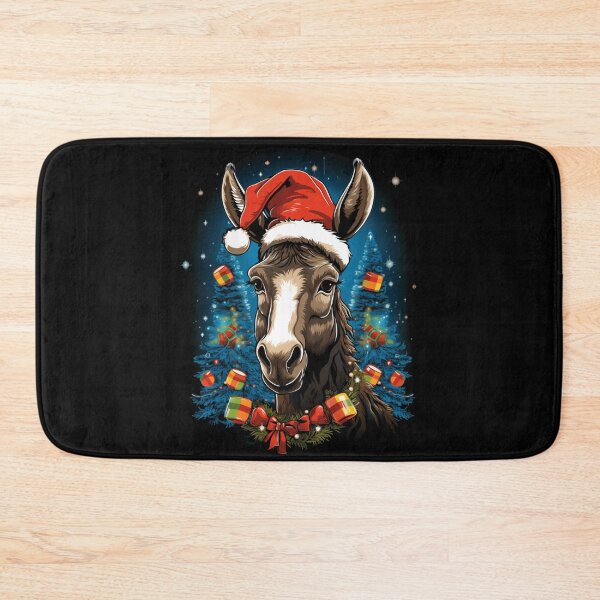 Item preview, Cute Christmas Donkey Wearing Santa Hat Surrounded By Snowy Pine Trees designed and sold by Nannythenimfa.