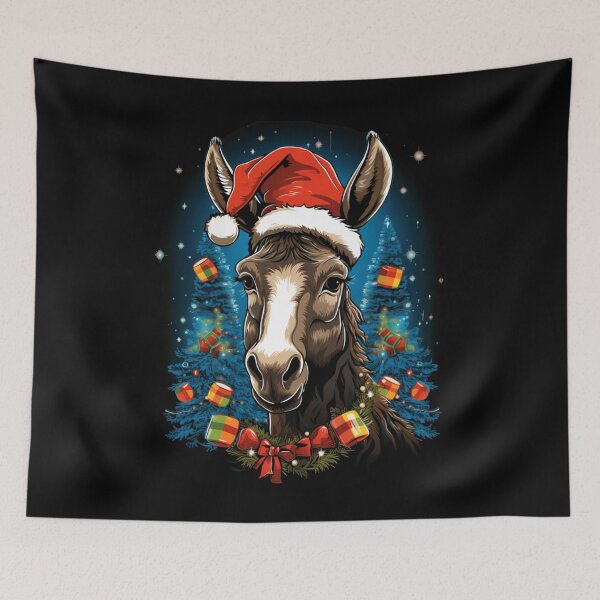 Item preview, Cute Christmas Donkey Wearing Santa Hat Surrounded By Snowy Pine Trees designed and sold by Nannythenimfa.