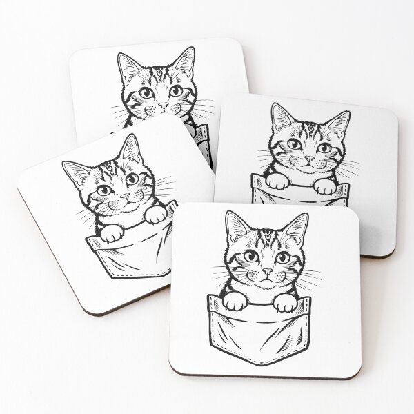 Item preview, Tabby Cat Peeking from Pocket in Line Art Style designed and sold by AnnArtshock.