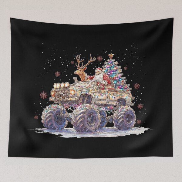 Item preview, Santa Claus Driving Monster Truck With Reindeer And Decorated Christmas Tree designed and sold by HuserPiri.