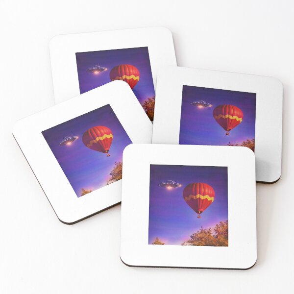 Item preview, Unexpected Encounter at Dusk – Hot Air Balloon & UFO Art designed and sold by TMD167207.