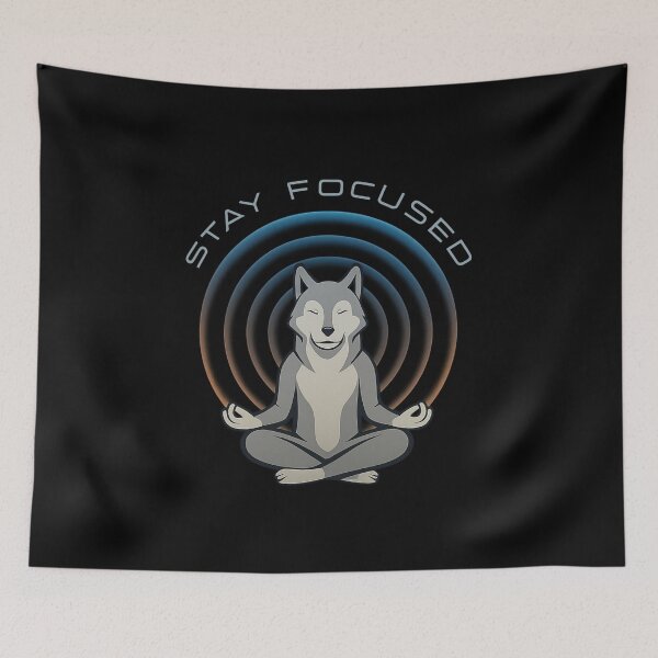 Item preview, Meditating Wolf with Glowing Rings - Stay Focused Minimalist Design designed and sold by MKreative Studio.