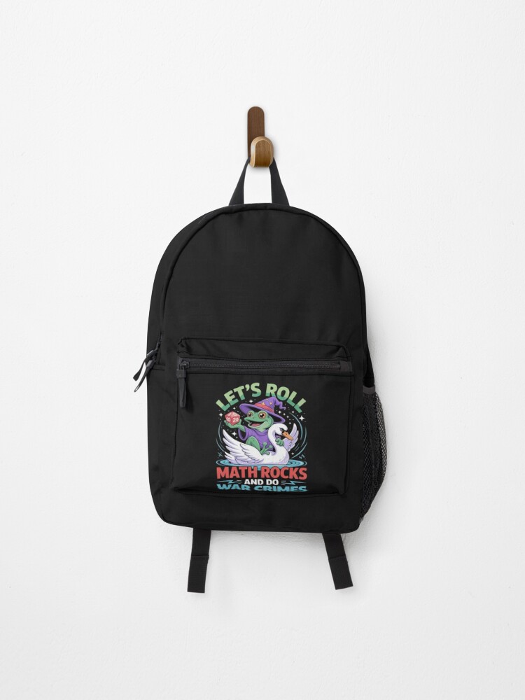 Thumbnail 1 of 3, Backpack, Frog Riding Goose Let's Roll Math Rocks and Do War Crimes designed and sold by Hofersofer.