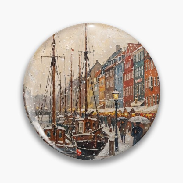 Item preview, Winter in Copenhagen: Snowy Nyhavn Oil Painting designed and sold by griez.