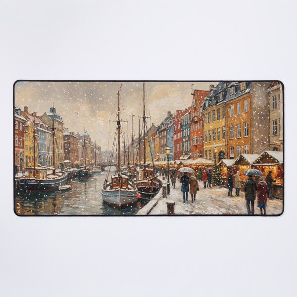 Artikelvorschau, Winter in Kopenhagen: Ölgemälde des verschneiten Nyhavn entworfen und verkauft von griez.