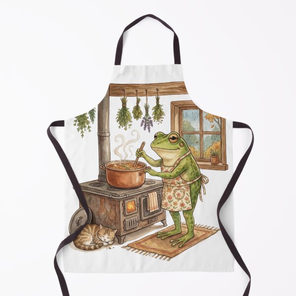 Item preview, Cozy Cottagecore Frog Cooking Soup in Rustic Kitchen designed and sold by EverBranz-stor.