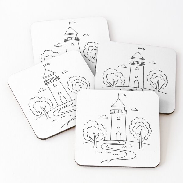 Item preview, A tower beside a winding path through tall trees designed and sold by rasagamastore.