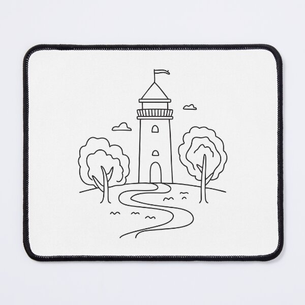 Item preview, A tower beside a winding path through tall trees designed and sold by rasagamastore.