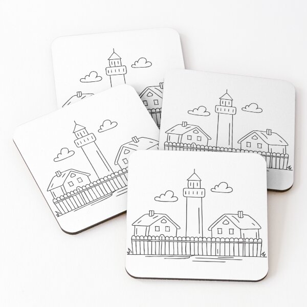 Item preview, A tower rising behind a wooden fence in a village designed and sold by rasagamastore.