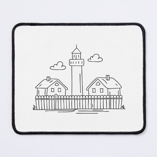 Item preview, A tower rising behind a wooden fence in a village designed and sold by rasagamastore.