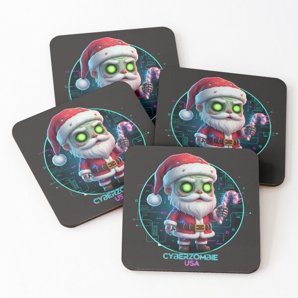 Item preview, Cyber-Zombie Santa Claus: Chibi Festive Horror with Glowing Eyes & Glitching Candy Cane designed and sold by Thaivi Design.