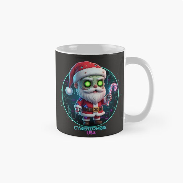 Item preview, Cyber-Zombie Santa Claus: Chibi Festive Horror with Glowing Eyes & Glitching Candy Cane designed and sold by Thaivi Design.