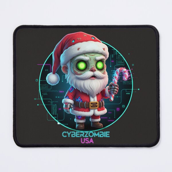 Item preview, Cyber-Zombie Santa Claus: Chibi Festive Horror with Glowing Eyes & Glitching Candy Cane designed and sold by Thaivi Design.