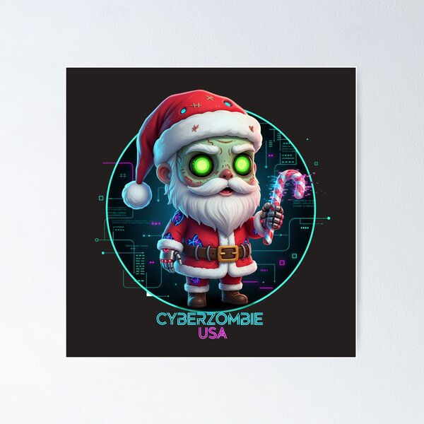 Item preview, Cyber-Zombie Santa Claus: Chibi Festive Horror with Glowing Eyes & Glitching Candy Cane designed and sold by Thaivi Design.