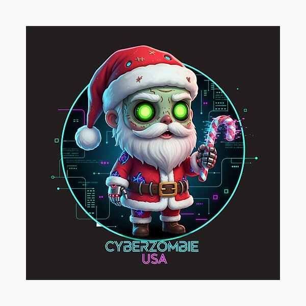 Item preview, Cyber-Zombie Santa Claus: Chibi Festive Horror with Glowing Eyes & Glitching Candy Cane designed and sold by Thaivi Design.
