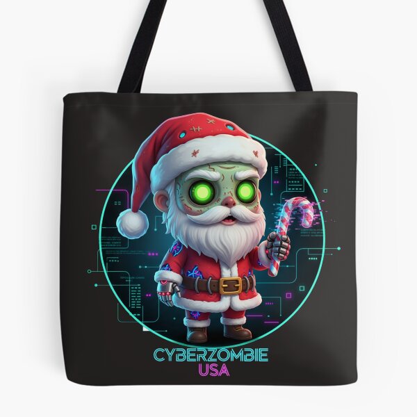 Item preview, Cyber-Zombie Santa Claus: Chibi Festive Horror with Glowing Eyes & Glitching Candy Cane designed and sold by Thaivi Design.