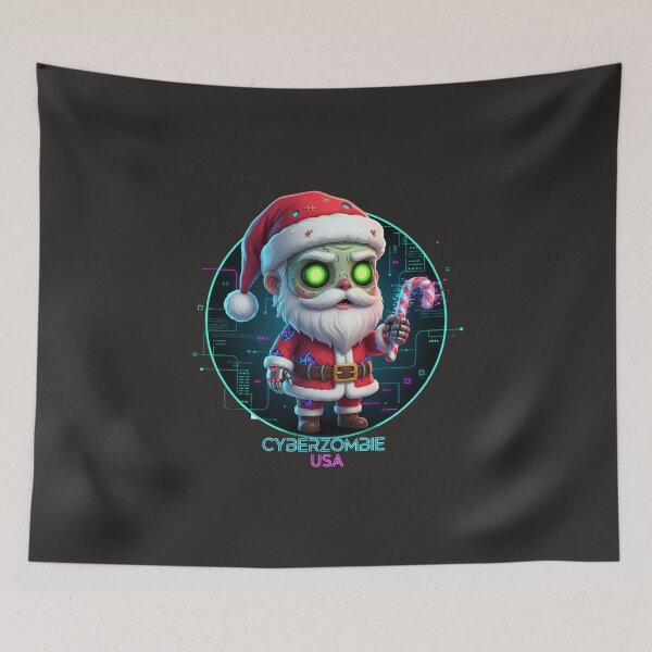 Item preview, Cyber-Zombie Santa Claus: Chibi Festive Horror with Glowing Eyes & Glitching Candy Cane designed and sold by Thaivi Design.