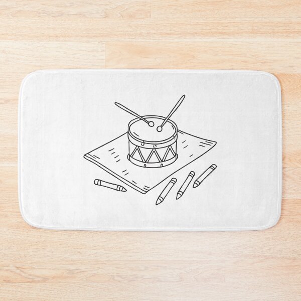 Item preview, A toy drum near scattered crayons on the mat designed and sold by rasagamastore.