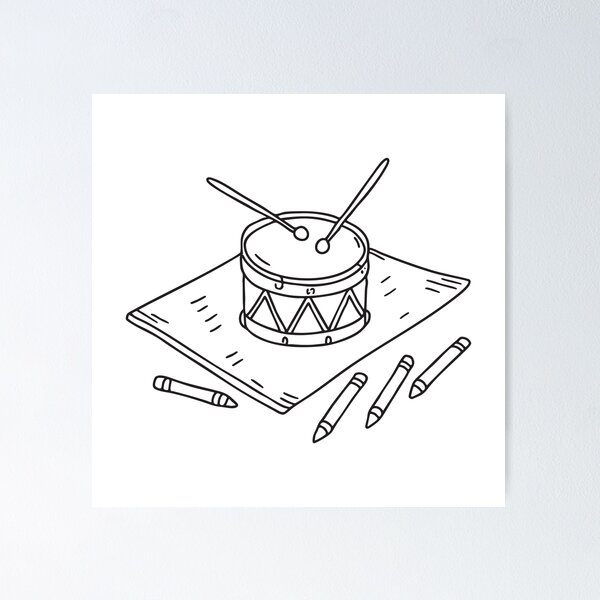 Item preview, A toy drum near scattered crayons on the mat designed and sold by rasagamastore.