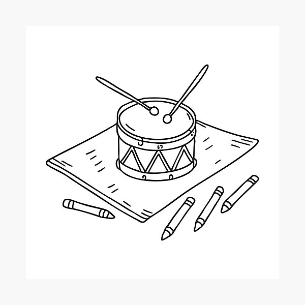 Item preview, A toy drum near scattered crayons on the mat designed and sold by rasagamastore.