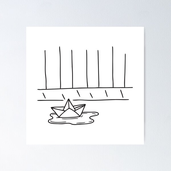 Item preview, A toy paper boat near a puddle beside the sidewalk designed and sold by rasagamastore.