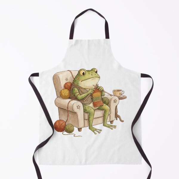 Item preview, Cozy Cottagecore Frog Knitting in Armchair Illustration designed and sold by EverBranz-stor.