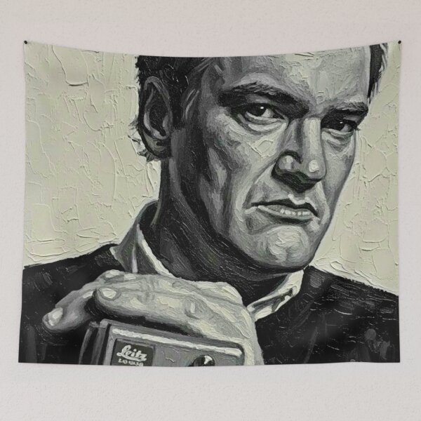Item preview, Black and White Filmmaker Portrait | Vintage Camera Director Art | Monochrome Impasto Cinema Painting designed and sold by Art's Diner.